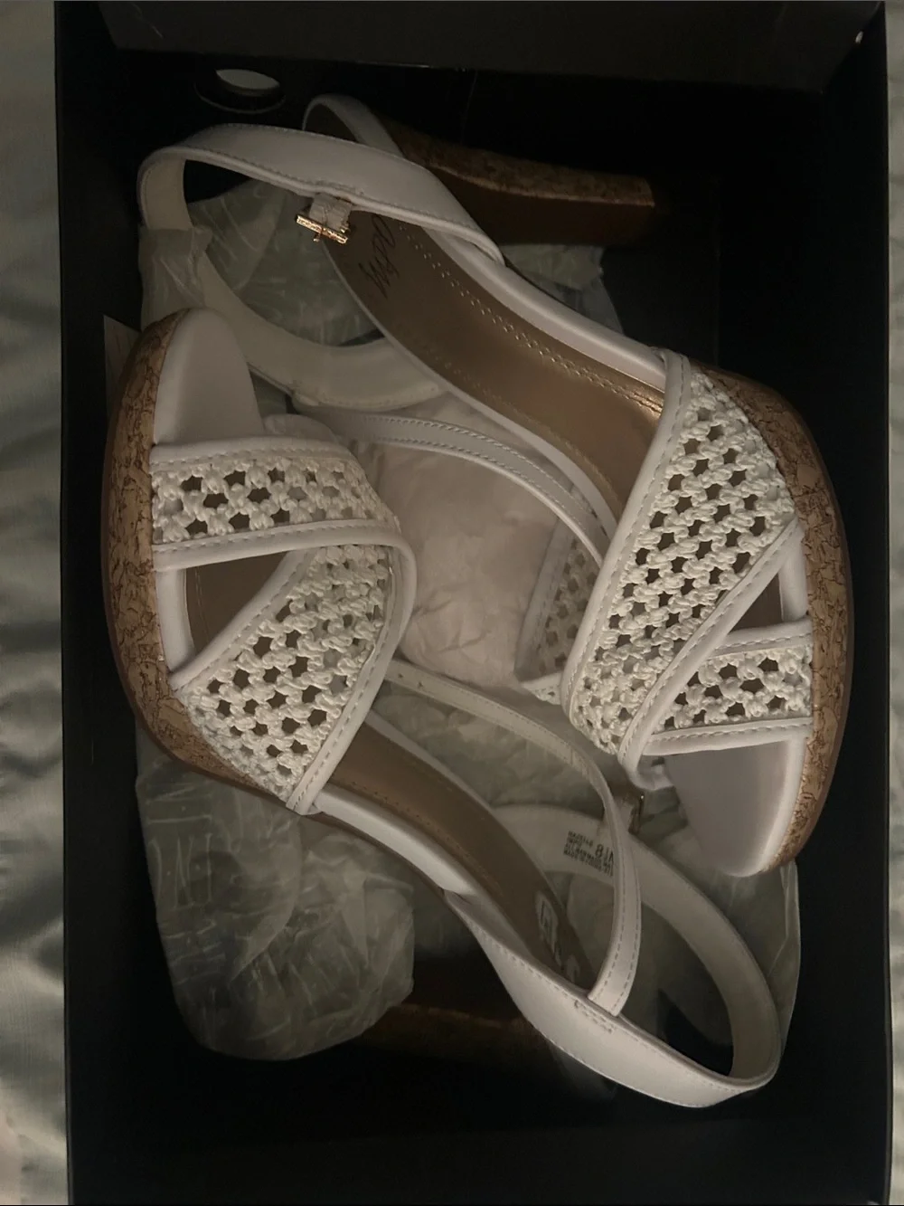 Women's White Woven Cork Wedge Sandals